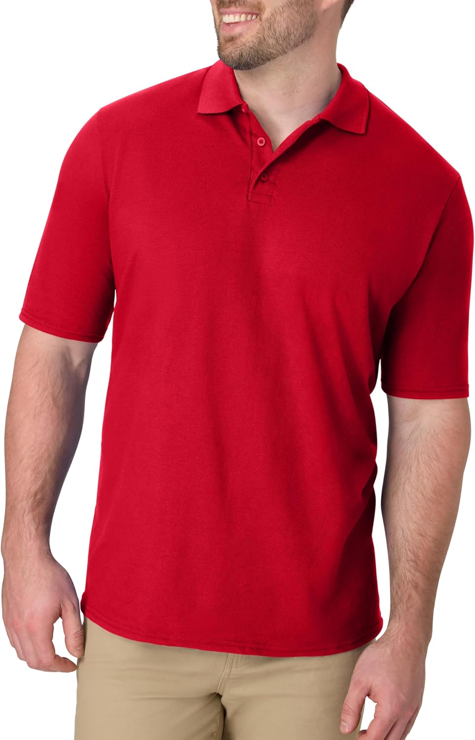Hanes Mens Pique Short Sleeve Polo Shirt. Three-button Midweight For. Black. Medium US