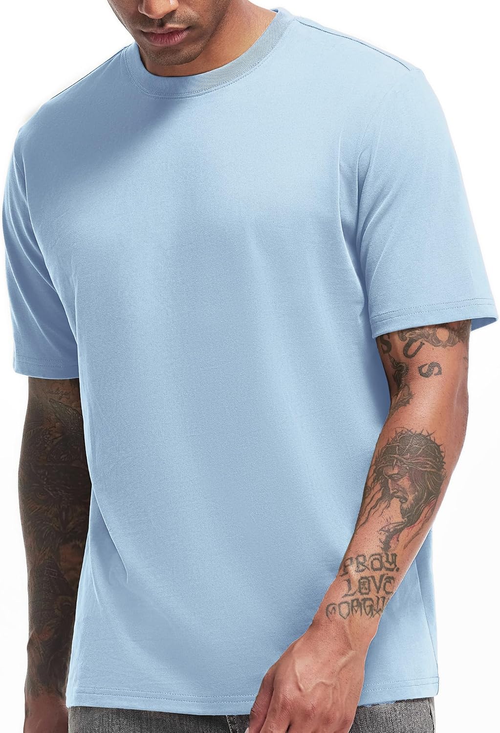 VEIISAR Men's Heavy Weight Crew Neck T-Shirt Mens Premium Cotton Tee Khaki XL