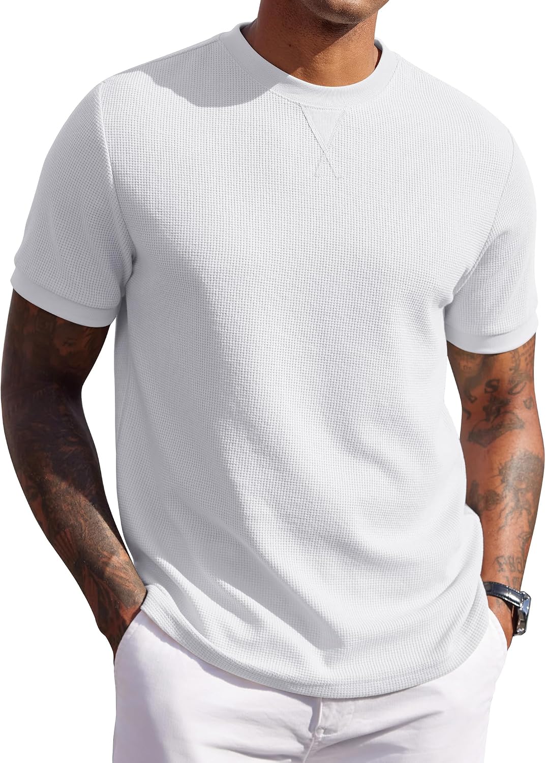 COOFANDY Mens Crewneck T-Shirts Short Sleeve Waffle Casual T Shirts Summer Plain Pullover Tees