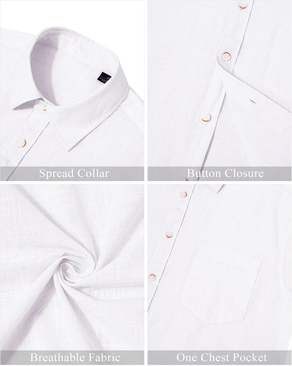 J.VER Men's Long Sleeve Linen Cotton Shirts Casual Button Down Shirt Summer Beach Tops with Pocket White Large