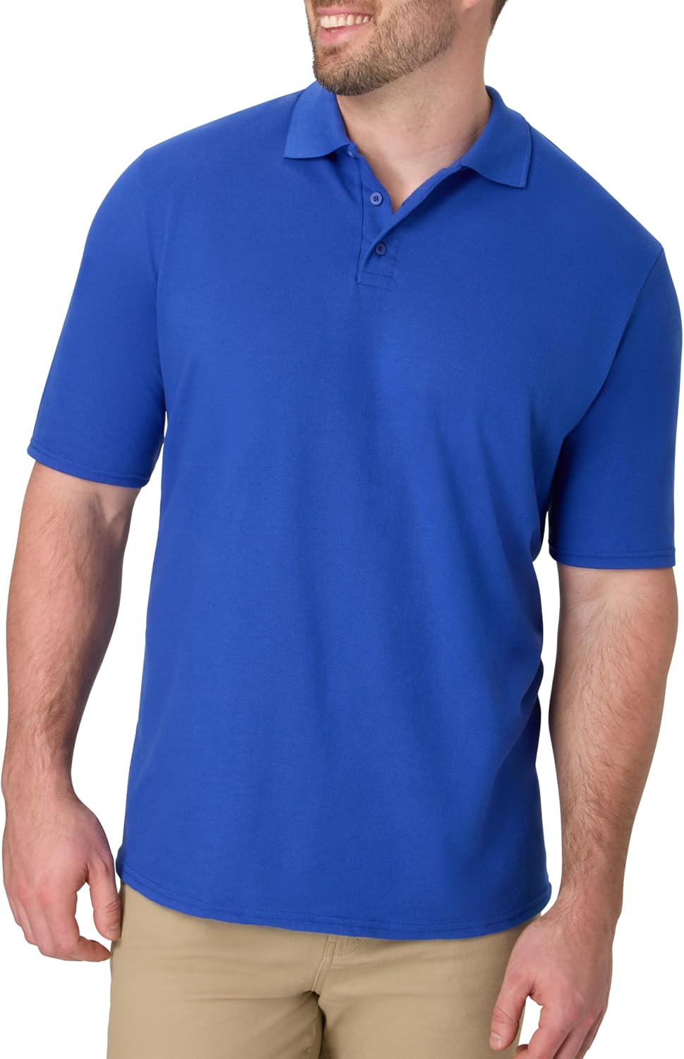 Hanes Mens Pique Short Sleeve Polo Shirt. Three-button Midweight For. Black. Medium US