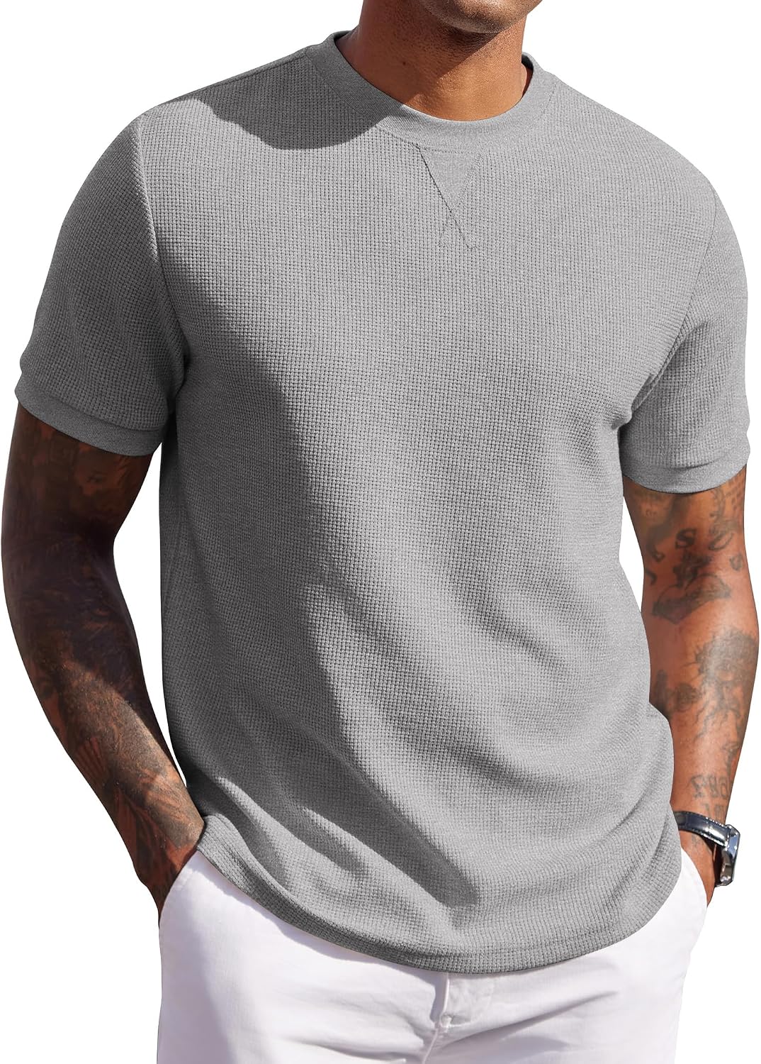 COOFANDY Mens Crewneck T-Shirts Short Sleeve Waffle Casual T Shirts Summer Plain Pullover Tees