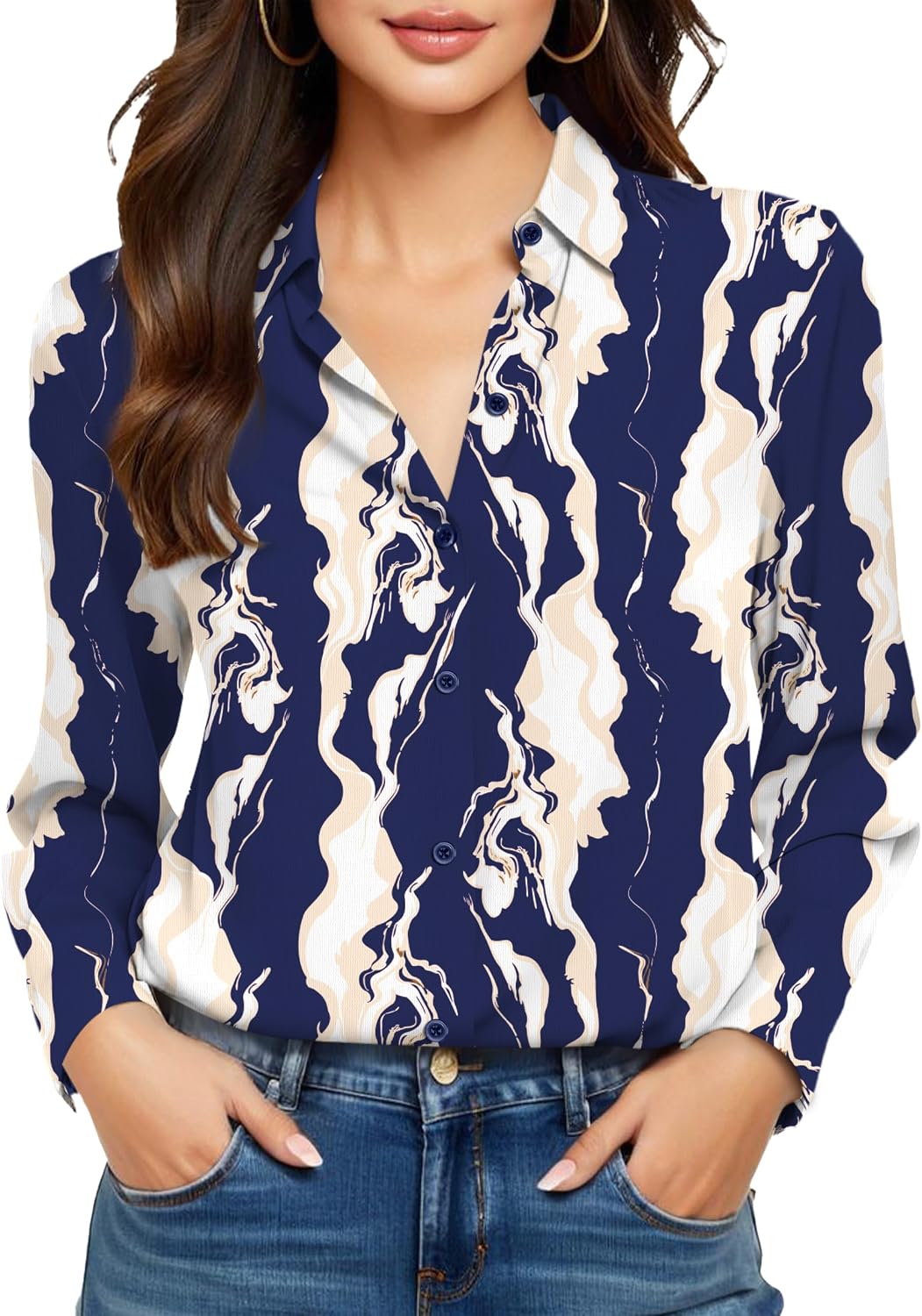 COUXILY Beige Dress Shirts Women Womens Blouse Button Down Up Silk Shirt Long Sleeve Blouses Collared Slim Wrinkle Free Fit Formal Tops for Casual Work Business Tunic Work Top Cream Size XL