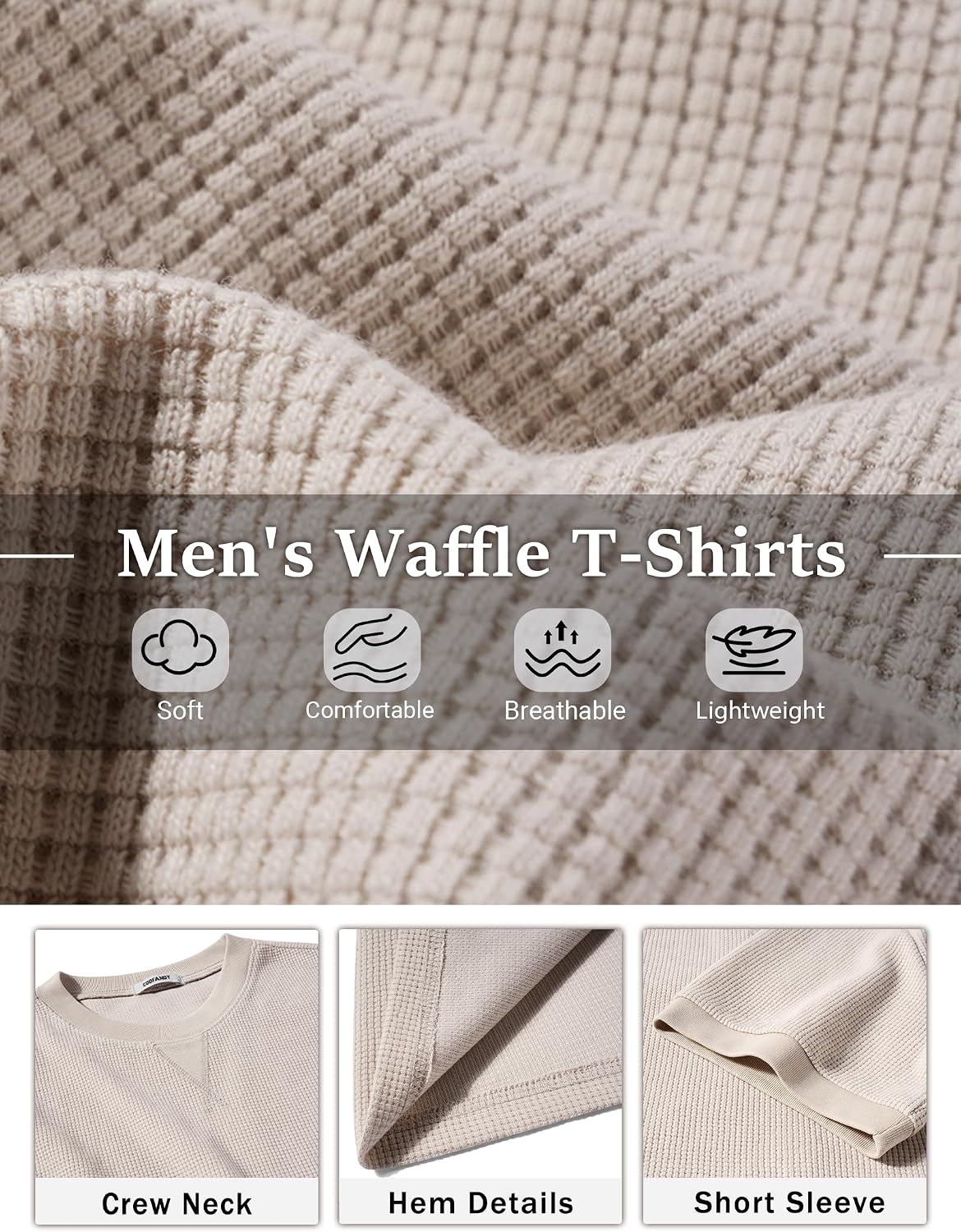 COOFANDY Mens Crewneck T-Shirts Short Sleeve Waffle Casual T Shirts Summer Plain Pullover Tees