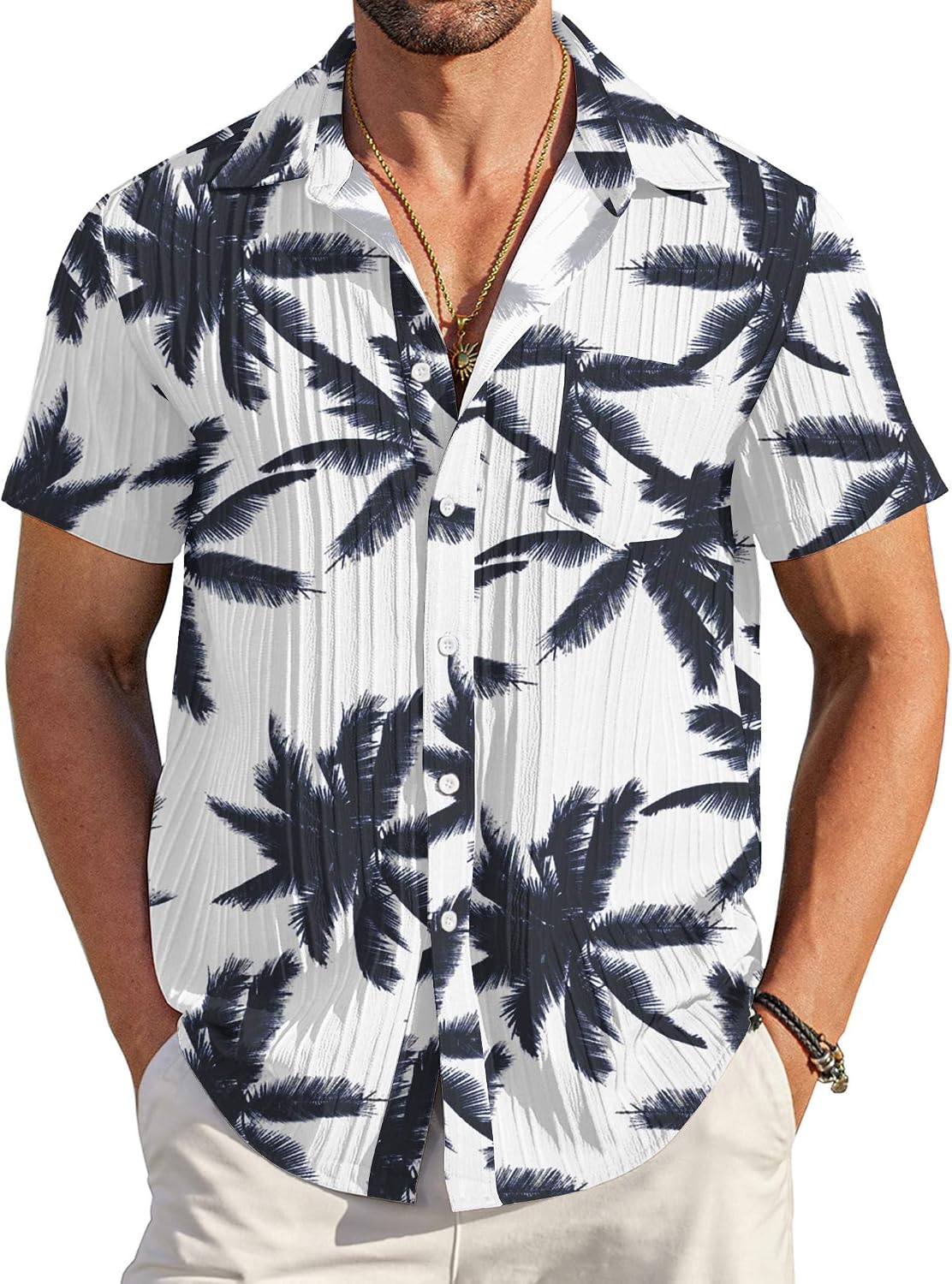 COOFANDY Men's Summer Linen Shirts Short Sleeve Button Down Shirts for Men Fashion Beach Casual Shirt A-White