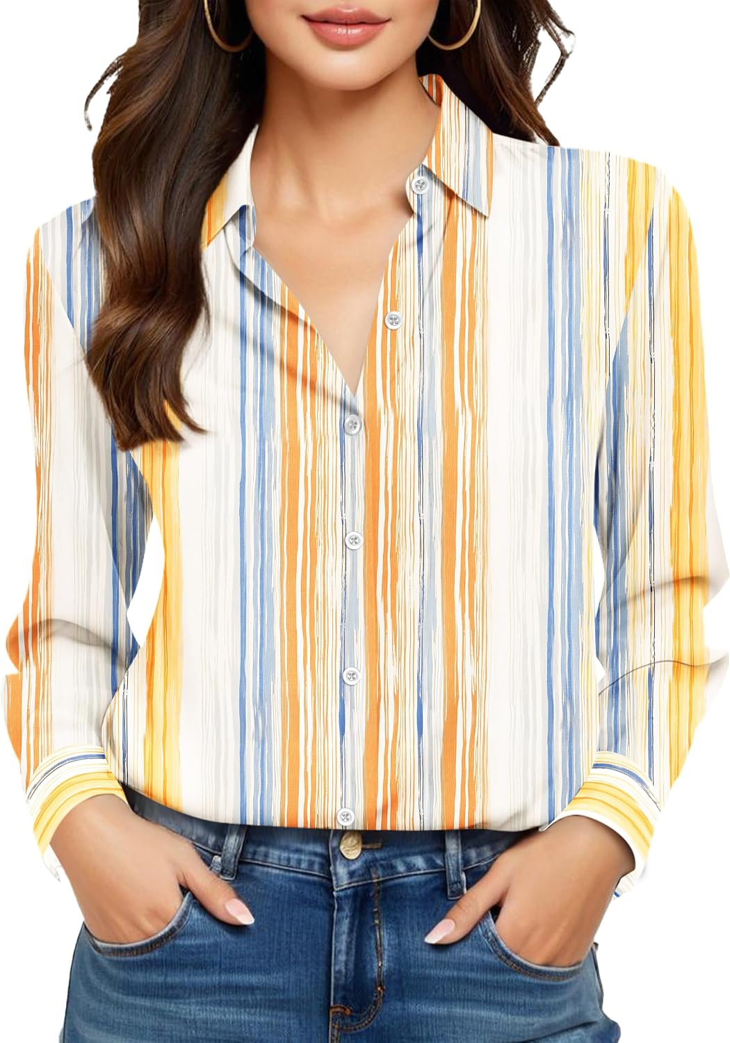 COUXILY Beige Dress Shirts Women Womens Blouse Button Down Up Silk Shirt Long Sleeve Blouses Collared Slim Wrinkle Free Fit Formal Tops for Casual Work Business Tunic Work Top Cream Size XL