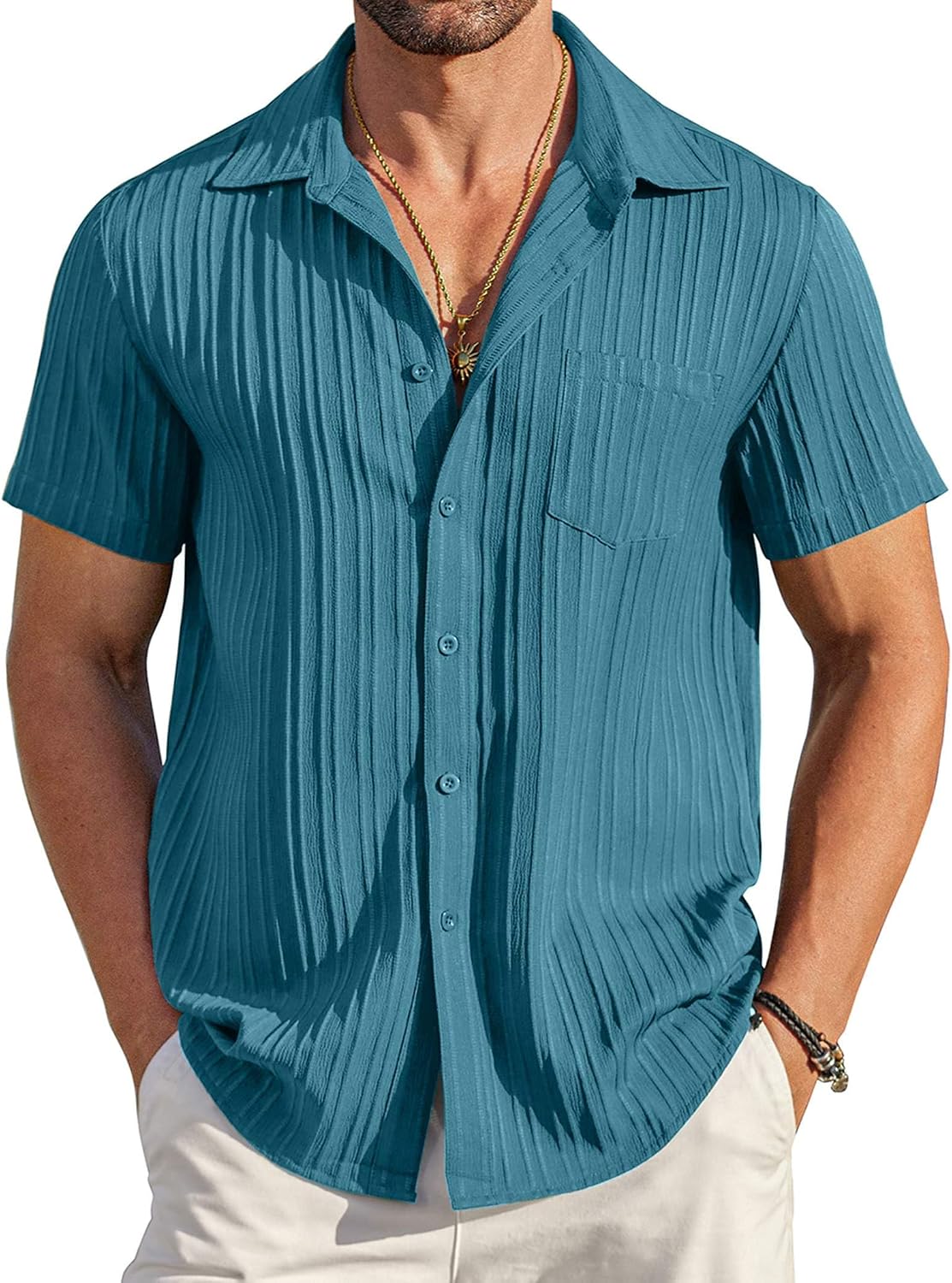 COOFANDY Men's Summer Linen Shirts Short Sleeve Button Down Shirts for Men Fashion Beach Casual Shirt A-White