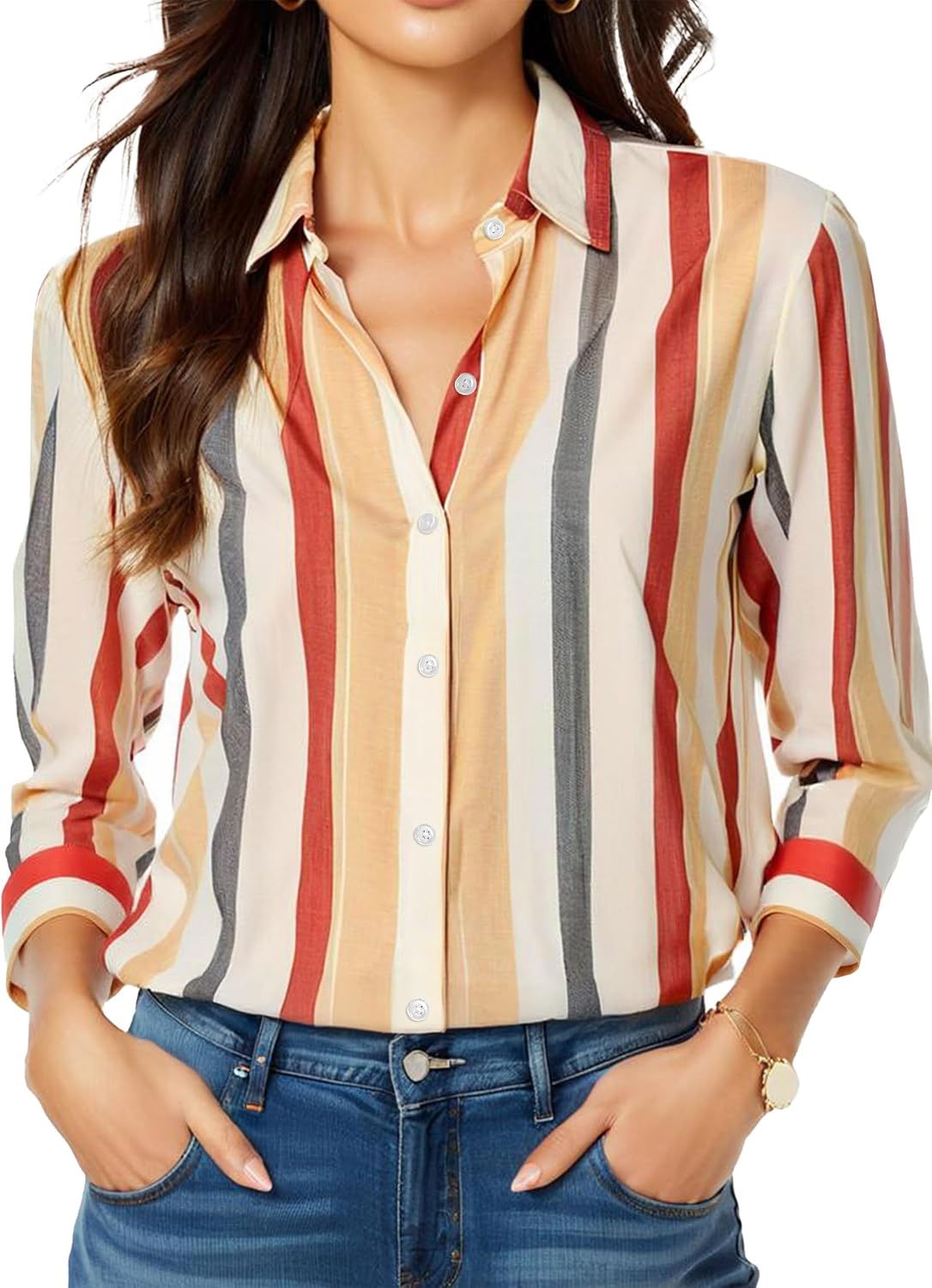 COUXILY Beige Dress Shirts Women Womens Blouse Button Down Up Silk Shirt Long Sleeve Blouses Collared Slim Wrinkle Free Fit Formal Tops for Casual Work Business Tunic Work Top Cream Size XL