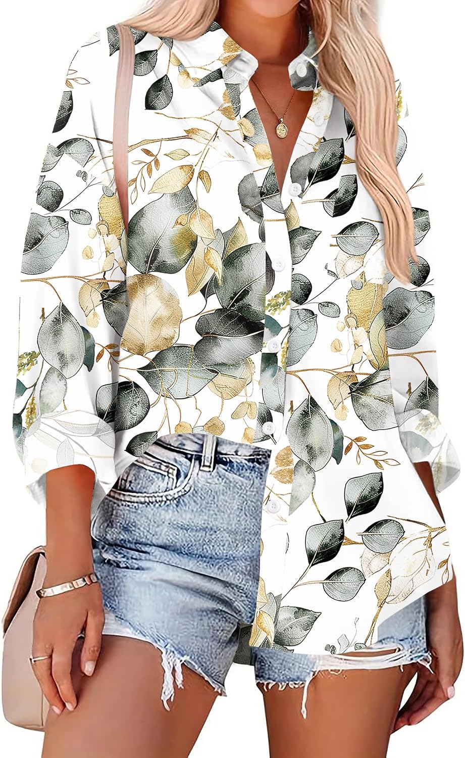 Zeagoo Long Sleeve Button Down Shirt for Women White Boyfriend Turn-Down Collar Tops Casual Business Office Blouses L
