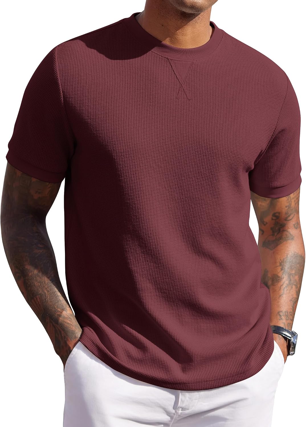 COOFANDY Mens Crewneck T-Shirts Short Sleeve Waffle Casual T Shirts Summer Plain Pullover Tees