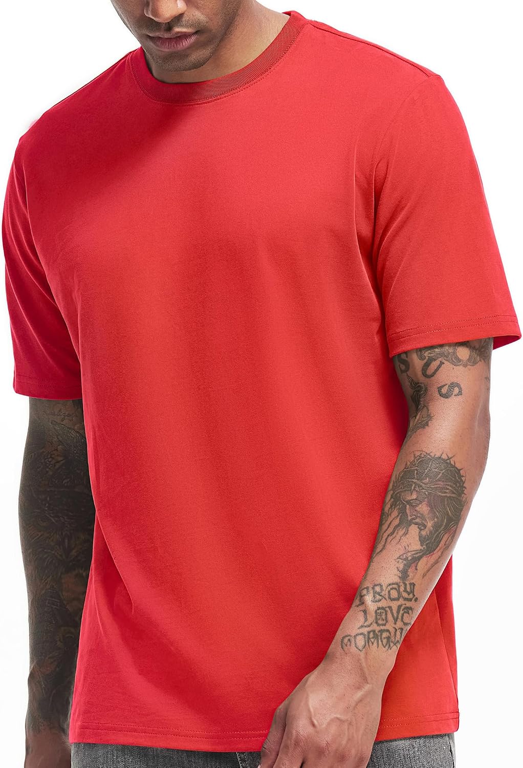 VEIISAR Men's Heavy Weight Crew Neck T-Shirt Mens Premium Cotton Tee Khaki XL