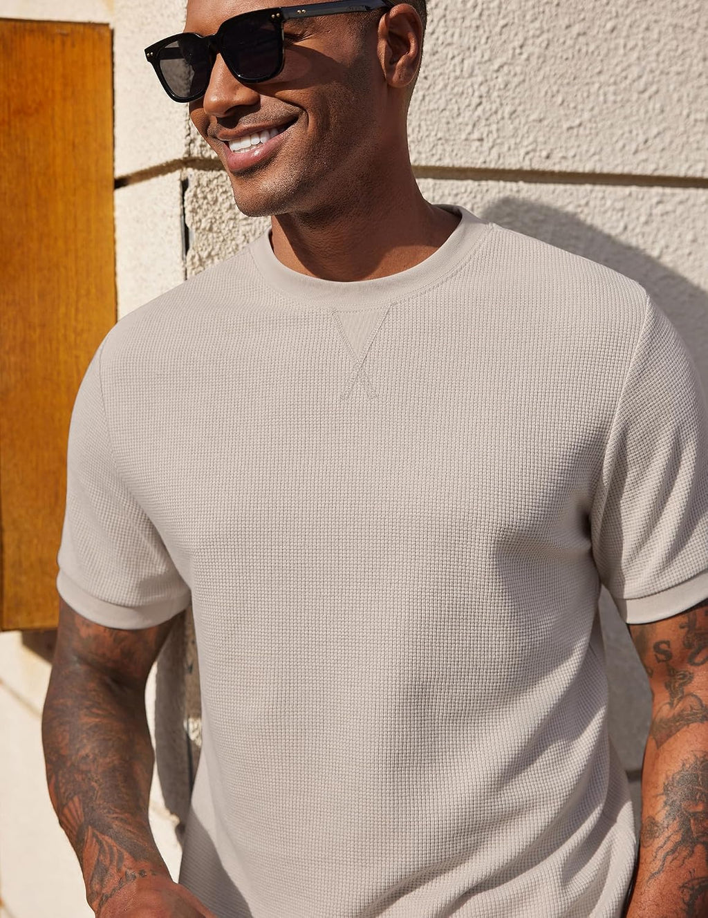 COOFANDY Mens Crewneck T-Shirts Short Sleeve Waffle Casual T Shirts Summer Plain Pullover Tees
