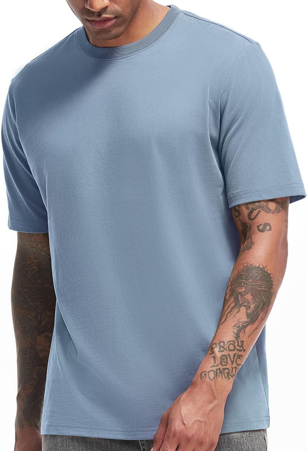 VEIISAR Men's Heavy Weight Crew Neck T-Shirt Mens Premium Cotton Tee Khaki XL