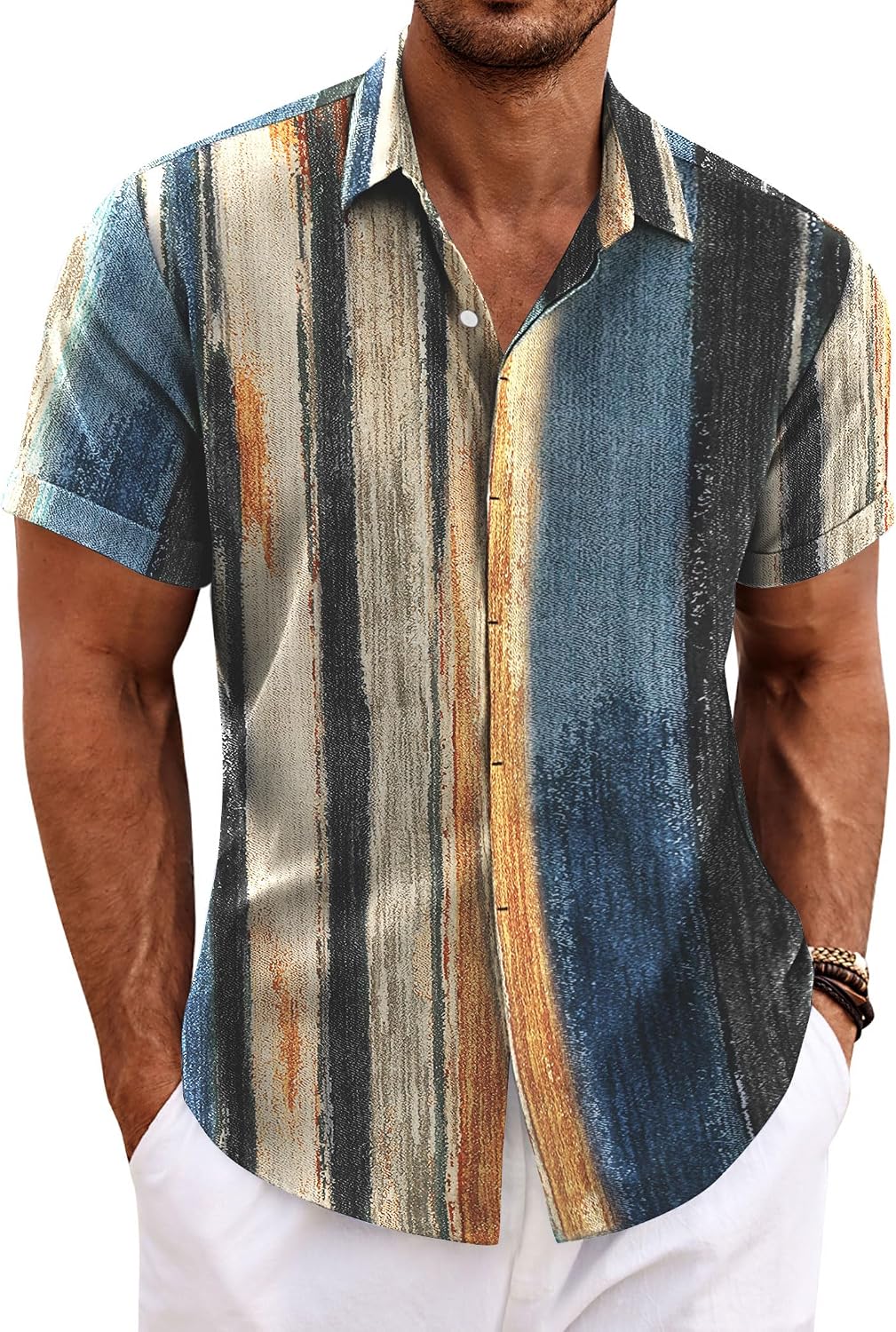 COOFANDY Men's Linen Wedding Shirts - Short Sleeve. Button Up. Casual. Relaxed-Fit Dark Grey