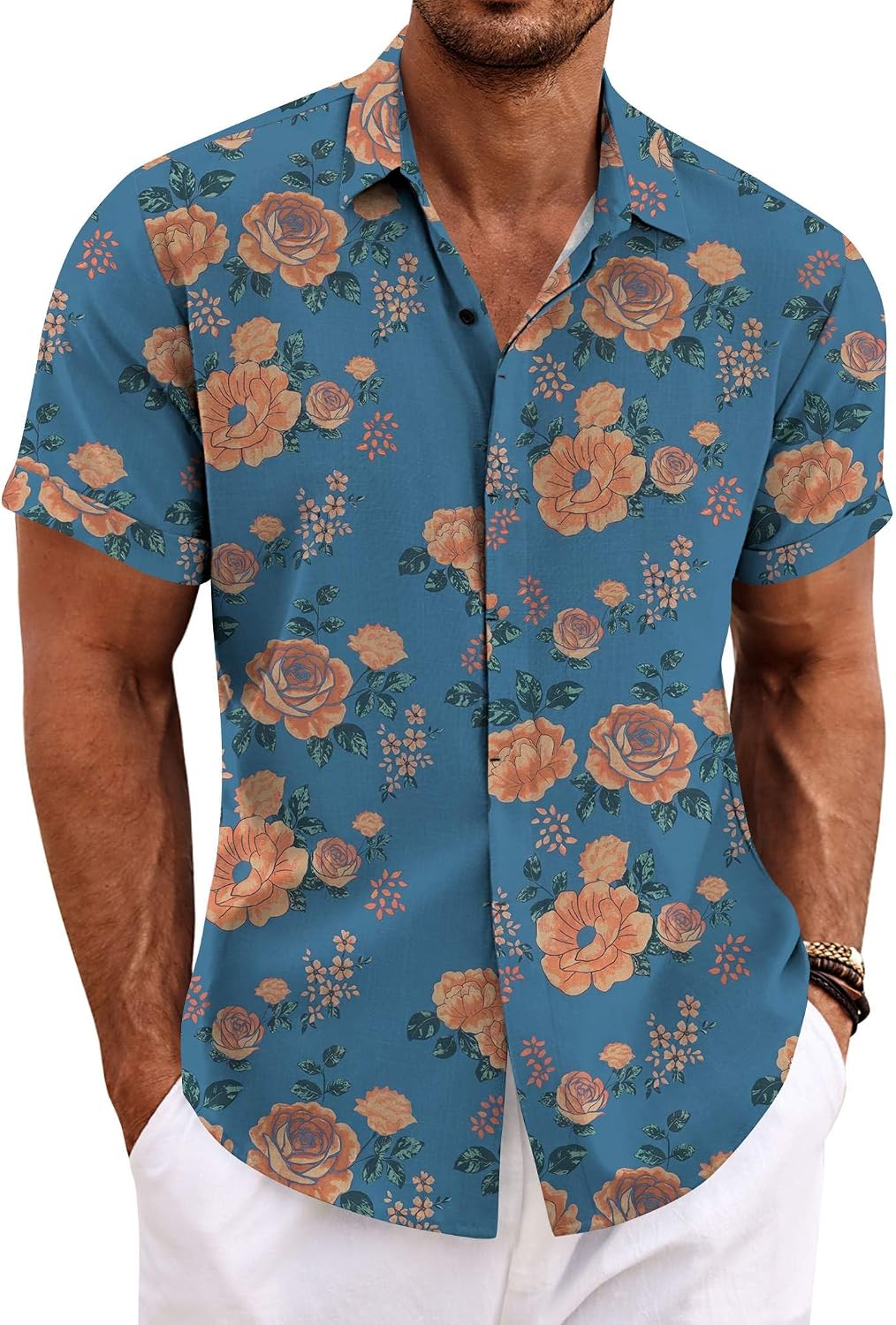 COOFANDY Men's Linen Wedding Shirts - Short Sleeve. Button Up. Casual. Relaxed-Fit Dark Grey