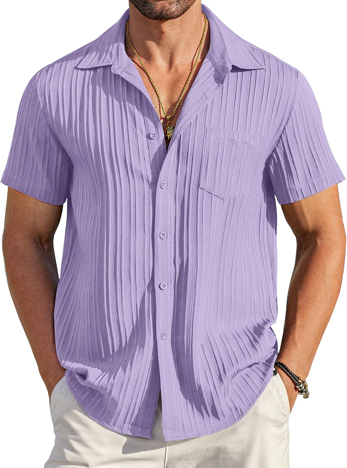 COOFANDY Men's Summer Linen Shirts Short Sleeve Button Down Shirts for Men Fashion Beach Casual Shirt A-White