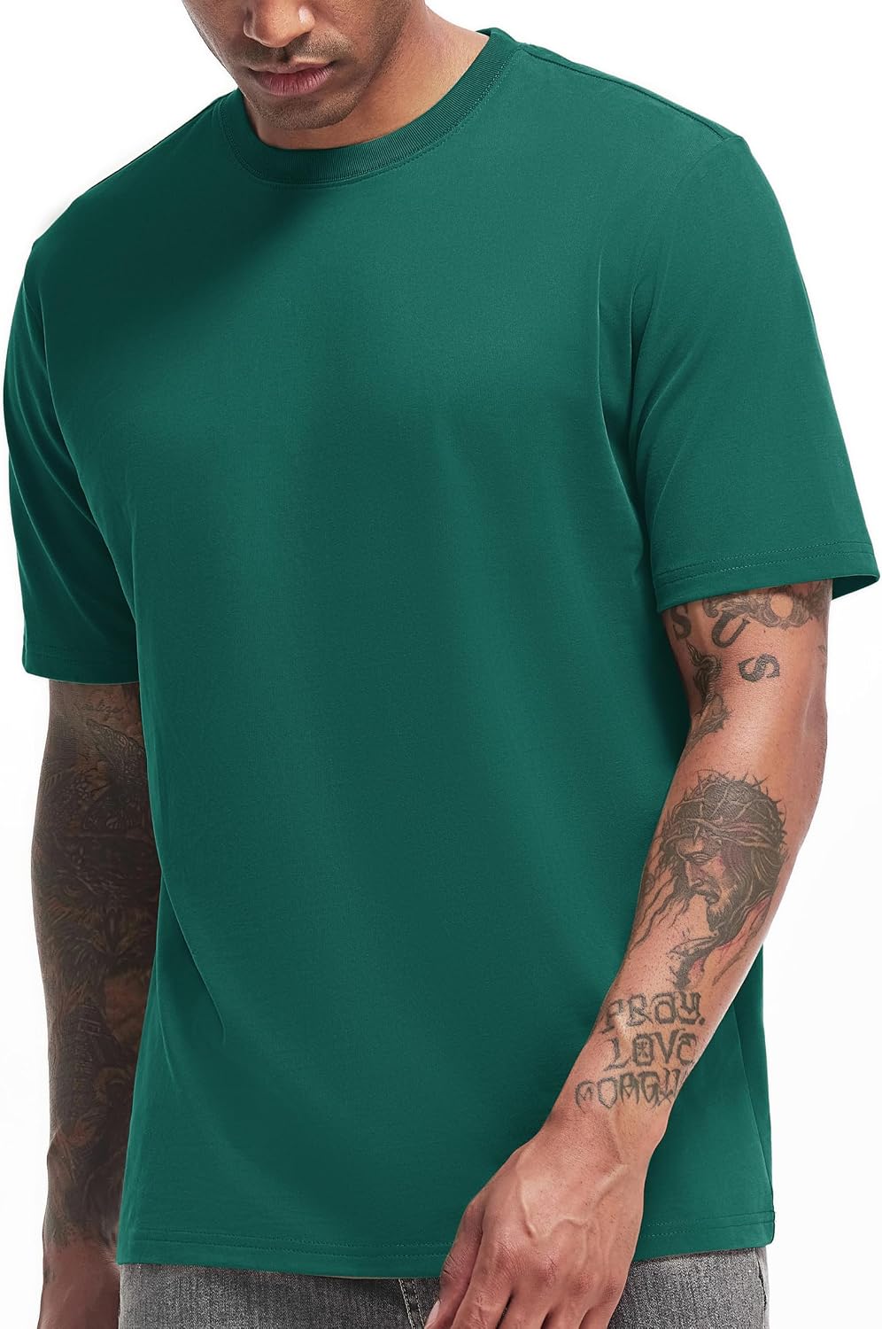 VEIISAR Men's Heavy Weight Crew Neck T-Shirt Mens Premium Cotton Tee Khaki XL