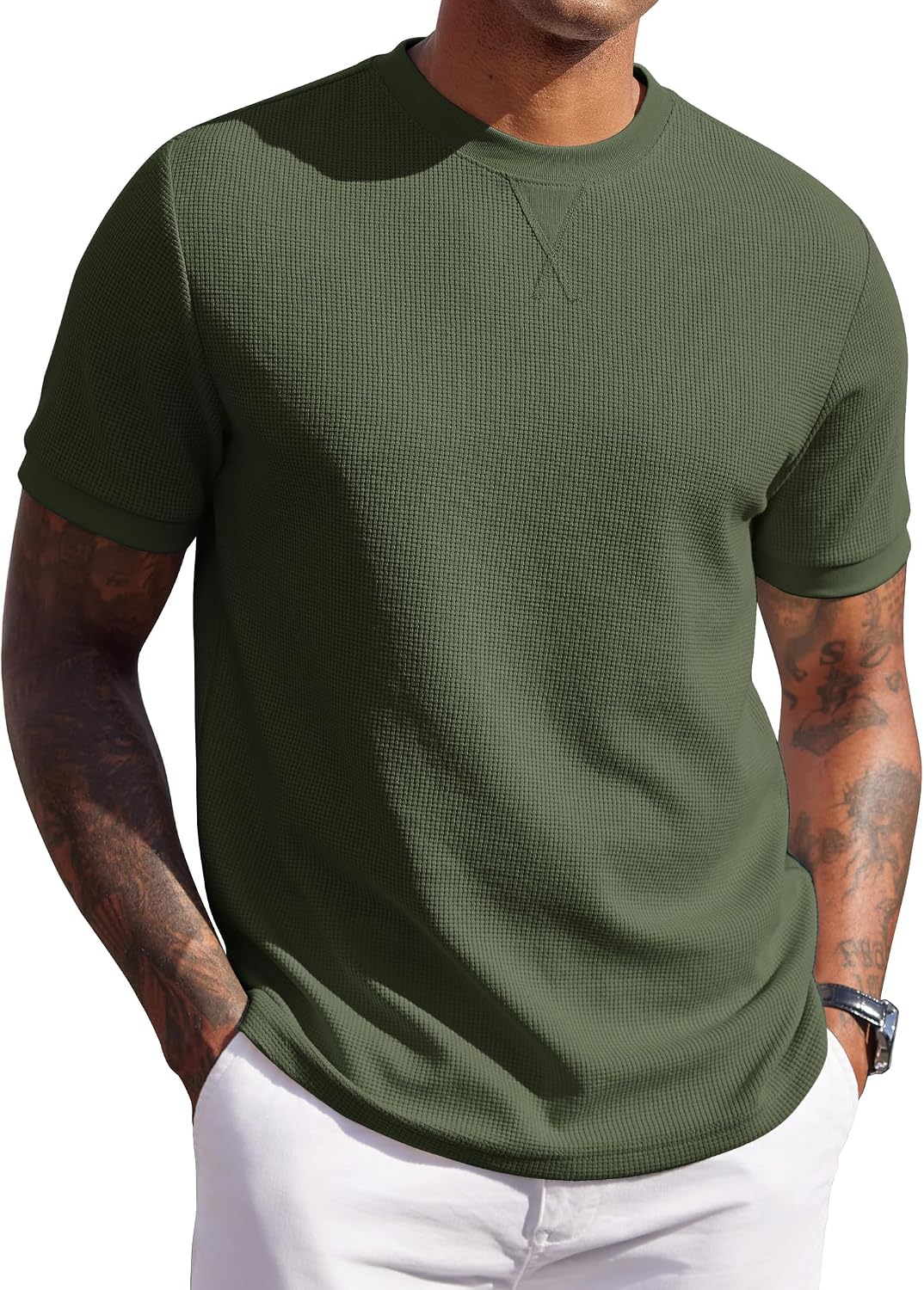 COOFANDY Mens Crewneck T-Shirts Short Sleeve Waffle Casual T Shirts Summer Plain Pullover Tees
