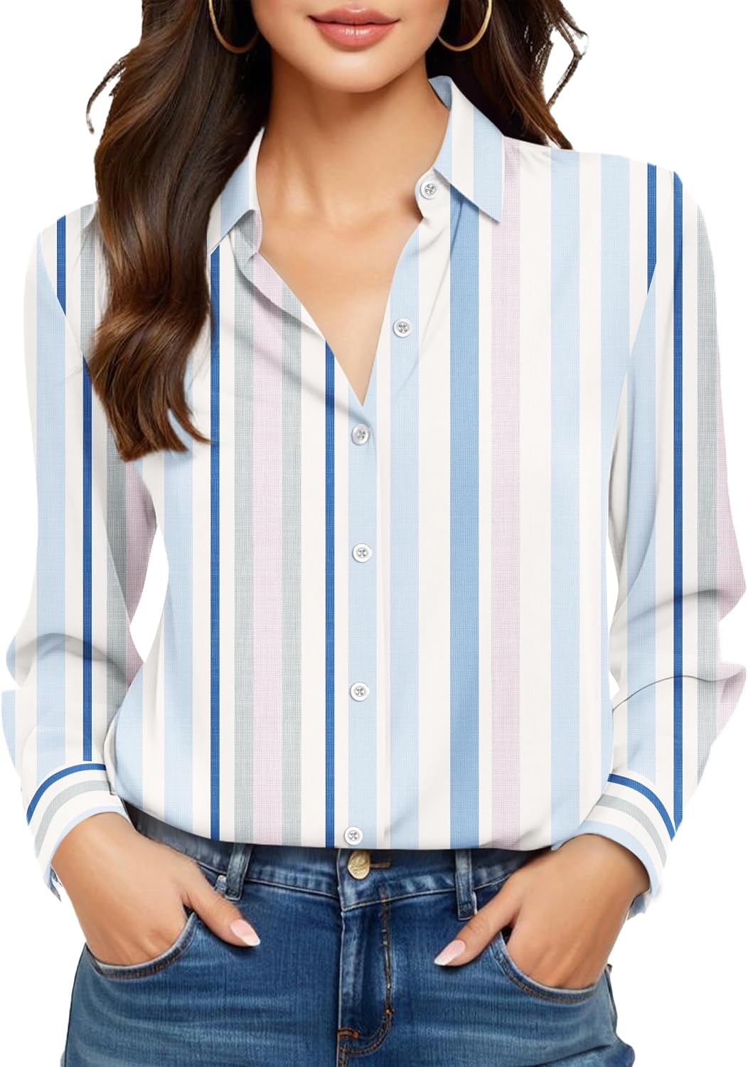 COUXILY Beige Dress Shirts Women Womens Blouse Button Down Up Silk Shirt Long Sleeve Blouses Collared Slim Wrinkle Free Fit Formal Tops for Casual Work Business Tunic Work Top Cream Size XL