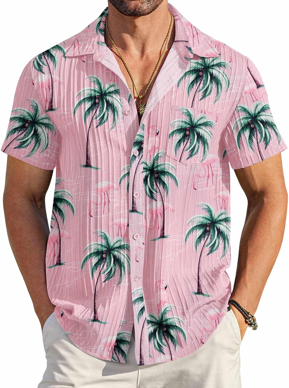 COOFANDY Men's Summer Linen Shirts Short Sleeve Button Down Shirts for Men Fashion Beach Casual Shirt A-White