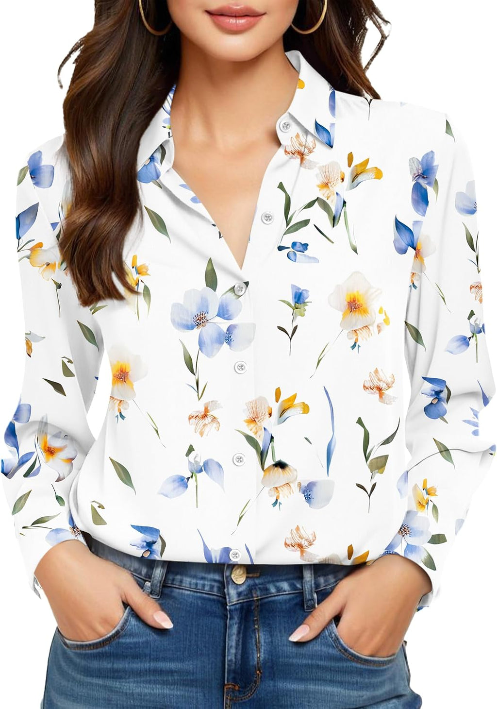 COUXILY Beige Dress Shirts Women Womens Blouse Button Down Up Silk Shirt Long Sleeve Blouses Collared Slim Wrinkle Free Fit Formal Tops for Casual Work Business Tunic Work Top Cream Size XL