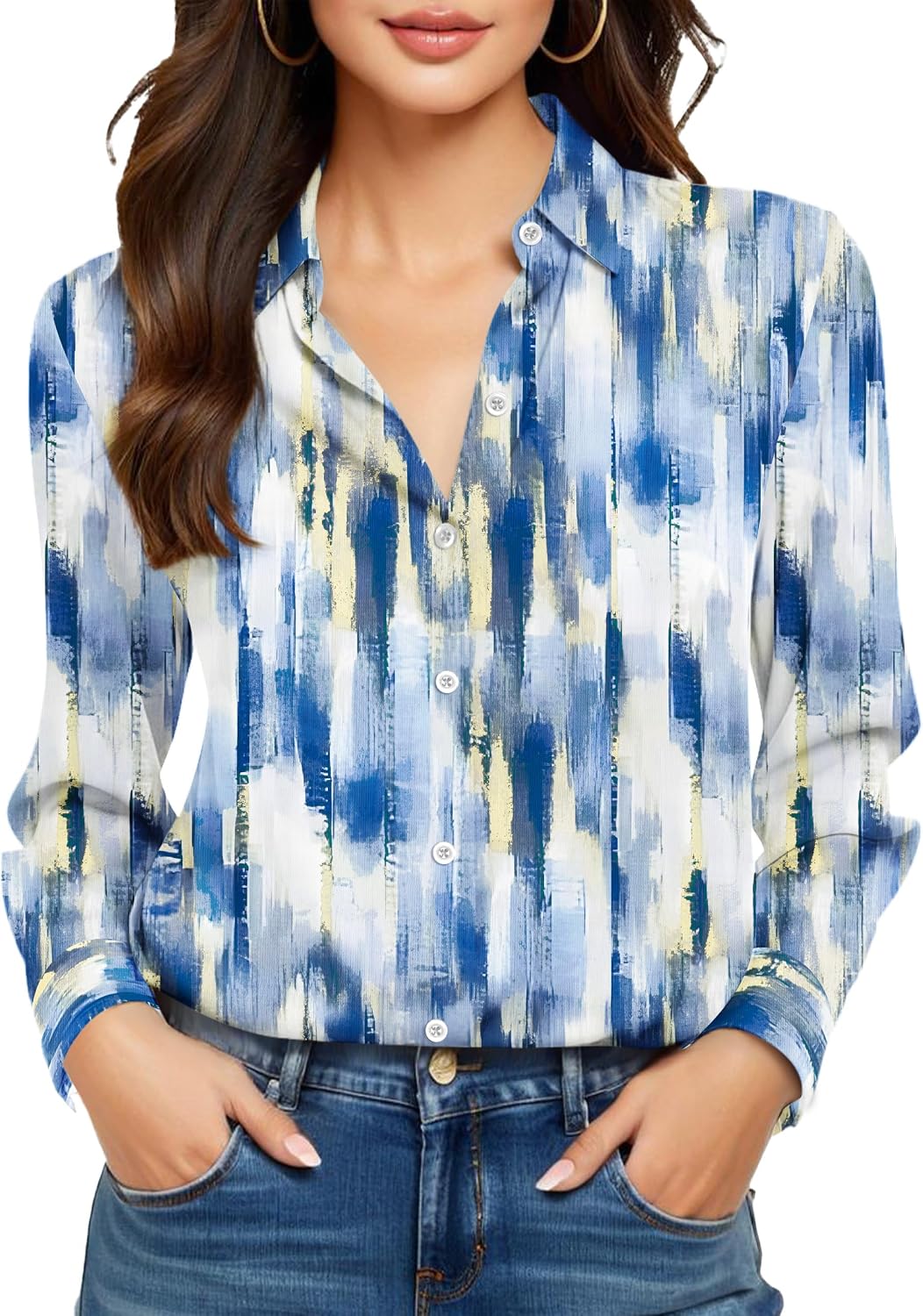 COUXILY Beige Dress Shirts Women Womens Blouse Button Down Up Silk Shirt Long Sleeve Blouses Collared Slim Wrinkle Free Fit Formal Tops for Casual Work Business Tunic Work Top Cream Size XL