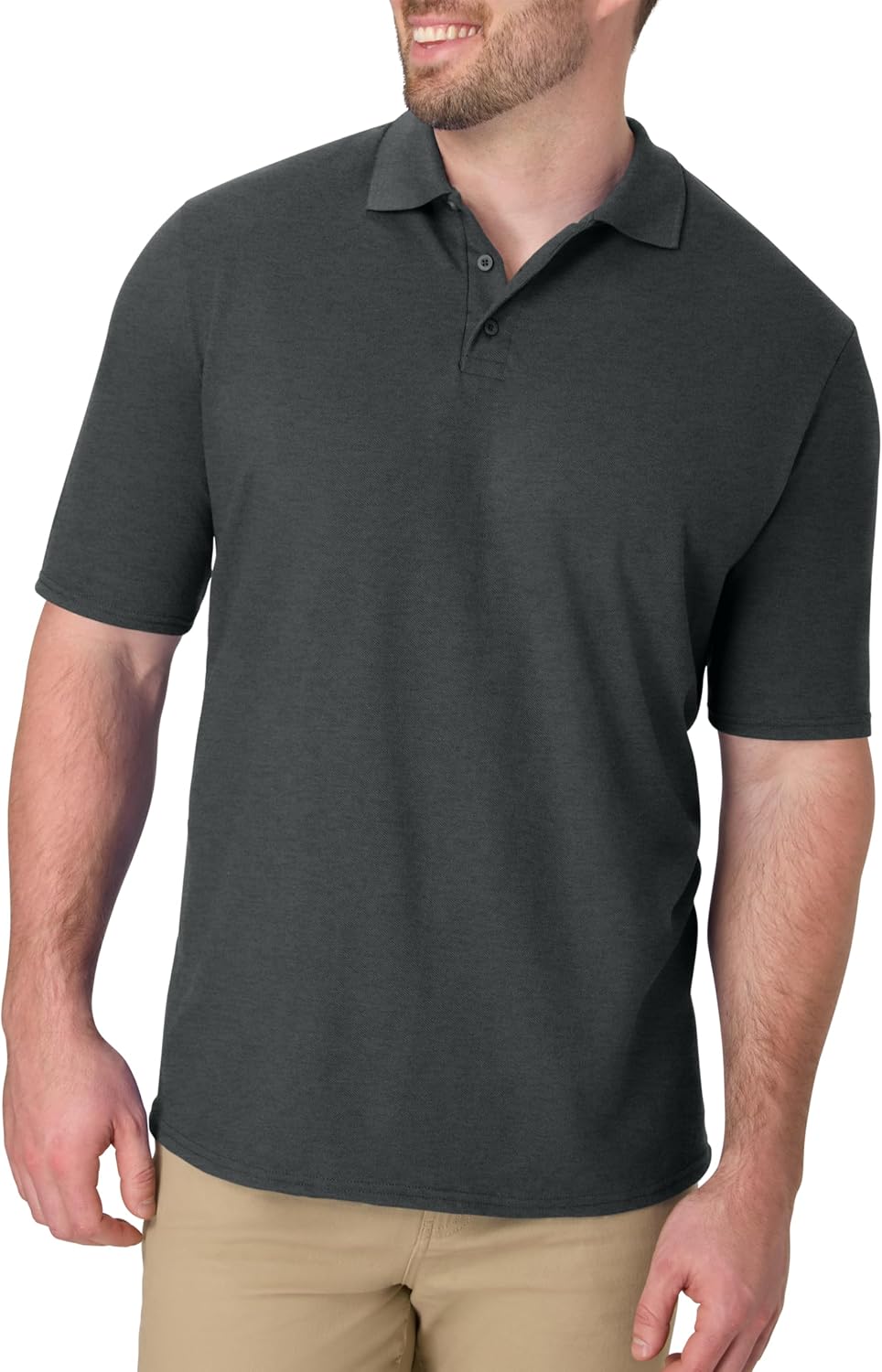 Hanes Mens Pique Short Sleeve Polo Shirt. Three-button Midweight For. Black. Medium US