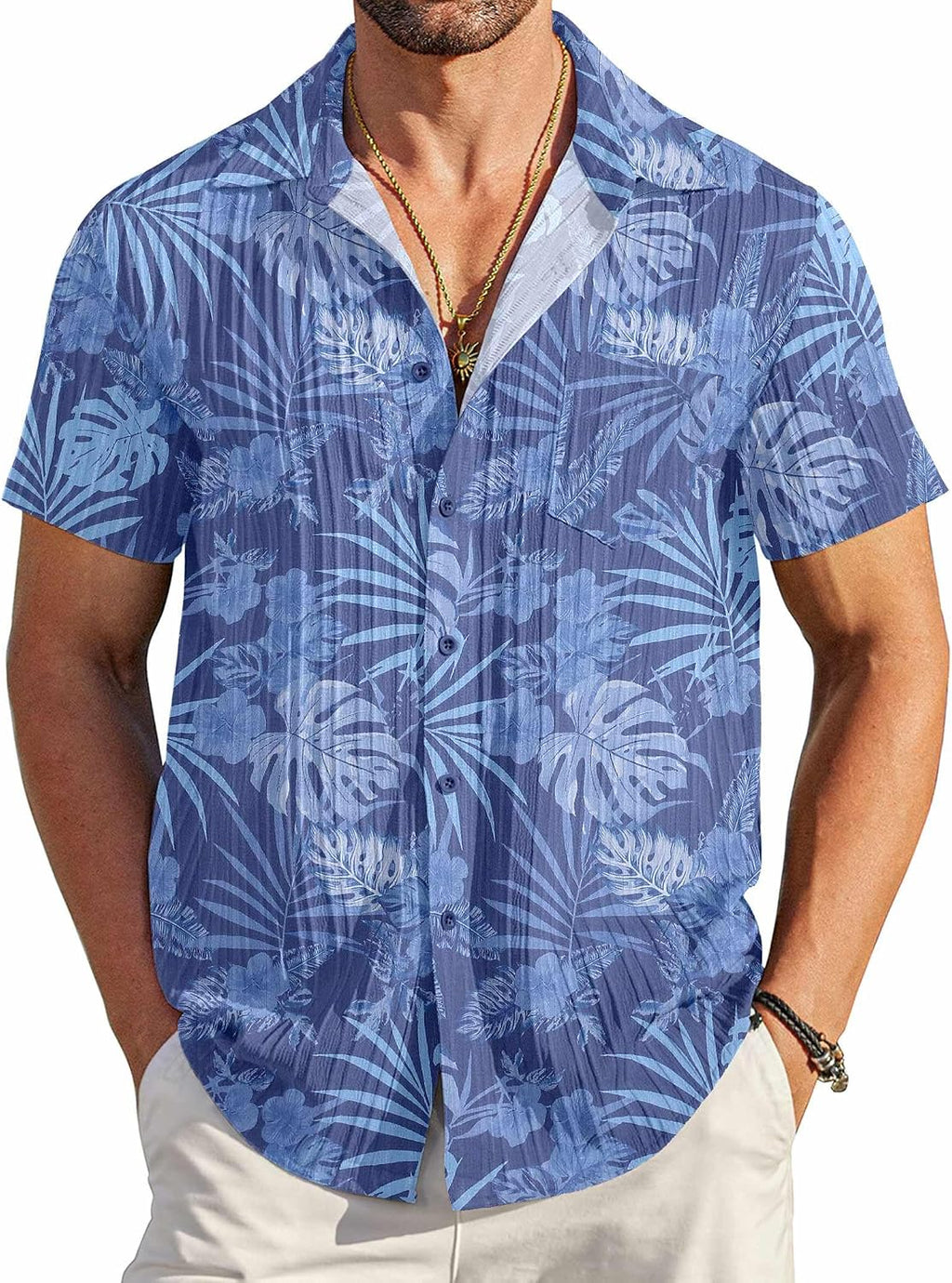 COOFANDY Men's Summer Linen Shirts Short Sleeve Button Down Shirts for Men Fashion Beach Casual Shirt A-White