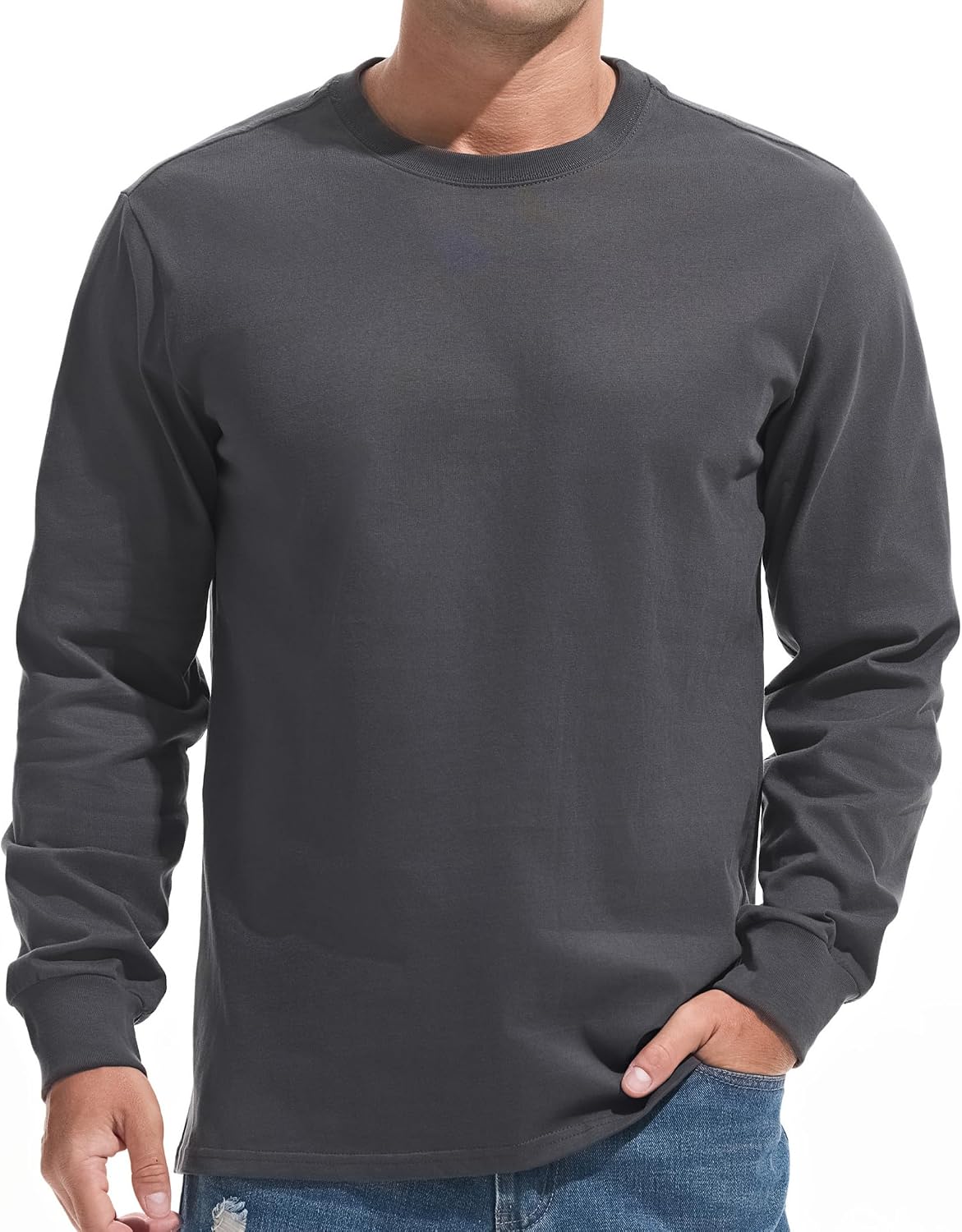VEIISAR Men's Heavy Weight Crew Neck T-Shirt Mens Premium Cotton Tee Khaki XL