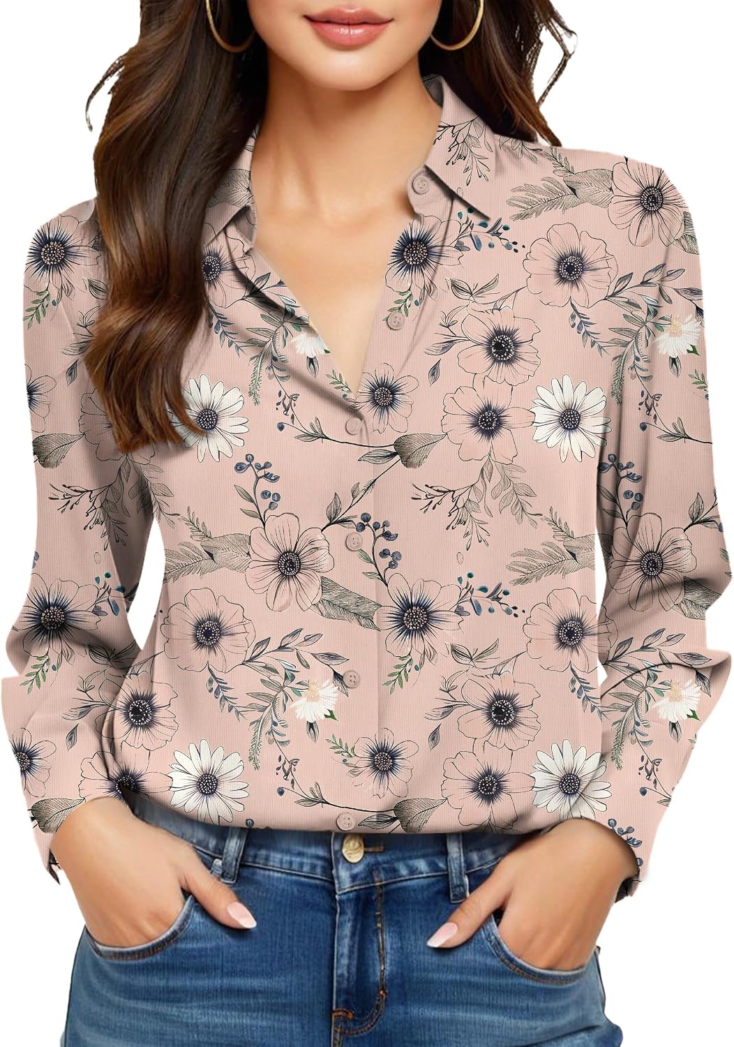 COUXILY Beige Dress Shirts Women Womens Blouse Button Down Up Silk Shirt Long Sleeve Blouses Collared Slim Wrinkle Free Fit Formal Tops for Casual Work Business Tunic Work Top Cream Size XL