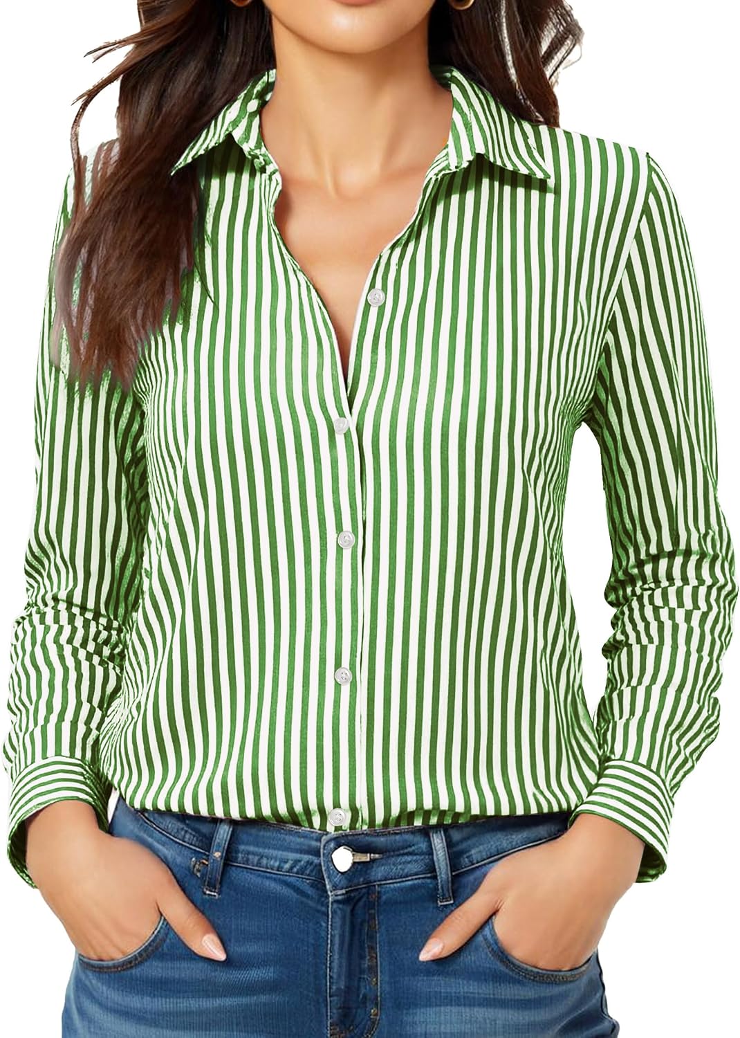 COUXILY Beige Dress Shirts Women Womens Blouse Button Down Up Silk Shirt Long Sleeve Blouses Collared Slim Wrinkle Free Fit Formal Tops for Casual Work Business Tunic Work Top Cream Size XL