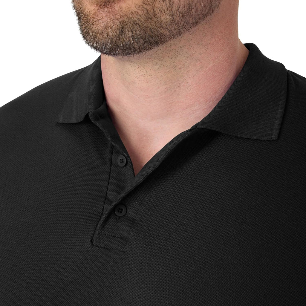 Hanes Mens Pique Short Sleeve Polo Shirt. Three-button Midweight For. Black. Medium US